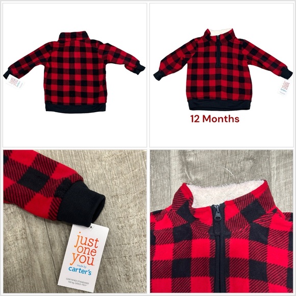 Boys Carter’s Baby 12 Mo Months Quarter 1/4 Zip Red Long Sleeve Fleece Pullover - Picture 1 of 8